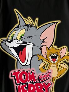 TOM & JERRY X SHEIN Plus Size Women Cute Cartoon & Letter Print Round Neck Short Sleeve T-Shirt - White - View 5