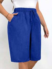 EMERY ROSE Pantalones cortos casuales de unicolor talla grande - azul real - Ver 6