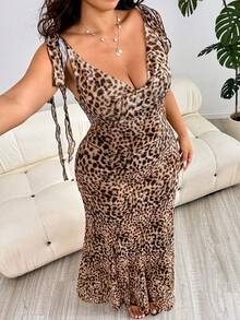 Solflare Plus Size Women Leopard Print Casual Party & Travel Dress - Multicolor - View 3