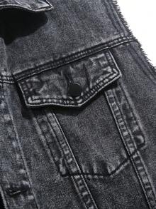 RivetRise Áo vest denim nam dáng suông một hàng cúc, có túi, kiểu dáng thường ngày. - Xám - Xem 7