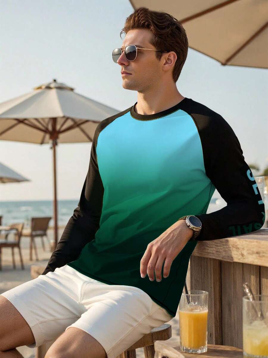 Manfinity Swimmode Summer Holiday Men's Raglan Sleeve Casual Surfing T-Shirt Holiday / Vacation / Beach / Hawaii / Tropical / Swim / Bathing - Mint Green - View 1