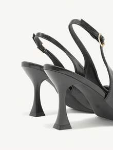 CUCCOO CURVES Giày nữ mũi nhọn, khóa cài, kiểu dáng thời trang hàng ngày, đế rộng, cao gót. - màu đen - Xem 4