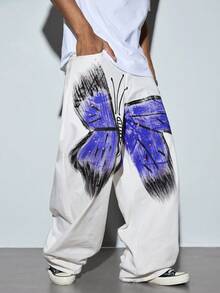 Modcrash 1pc American Street Style Men's Hand-Painted Wide Leg Jeans, Loose Fit Versatile Casual Denim Pants (Belt And Accessories Not Included) - White - View 1