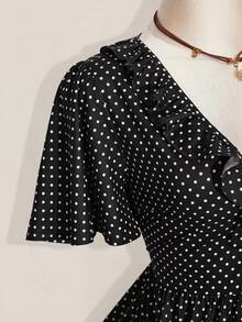 SHEIN ICON 大码女式波点系带休闲连衣裙，适合约会和外出穿着 - 黑色 - 查看 8