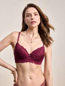 Hourtrue Ropa Interior De Encaje Floral Con Aros - Morado - Ver 5