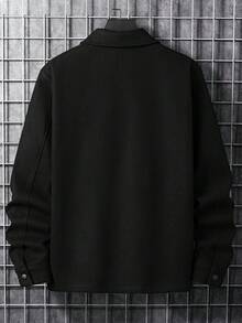 Manfinity Homme Men 1pc Long Sleeve Button Front Flap Pocket Overcoat , Fall Winter - Black - View 2