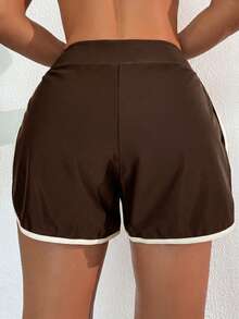 Swim Basics Quần short thể thao nữ Springbreak màu đen trắng phối viền tương phản, quần short đi biển. - Cà phê nâu - Xem 2