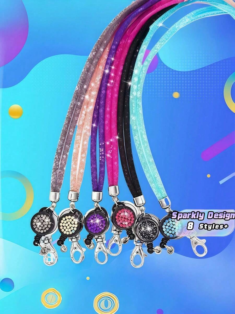 1pc Rhinestone Mesh Lanyard With Retractable Buckle Badge Clip Sparkly ID Holder For Work Ffice Events Fashion Accessories - Multicolor - View 1