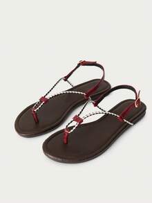 Nöista Giày sandal đế bằng phong cách bohemian tương phản, thoải mái dành cho nữ. - Màu Đỏ Sâu - Xem 1