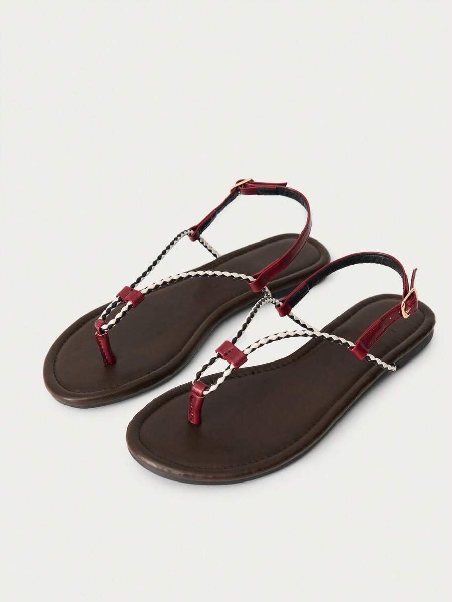 Nöista Giày sandal đế bằng phong cách bohemian tương phản, thoải mái dành cho nữ. - Màu Đỏ Sâu - Xem 1