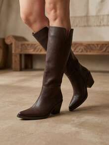 Women Knee-High Boots - Chocolate Brown - View 4