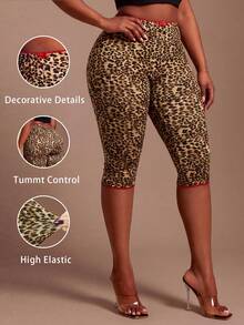 Radiana Leggings Capris Talla Grande Estampado Leopardo Multicolor Tela de Punto Patrón Texturizado Alta Elasticidad Control de Abdomen Casual Verano - Multicolor - Ver 3