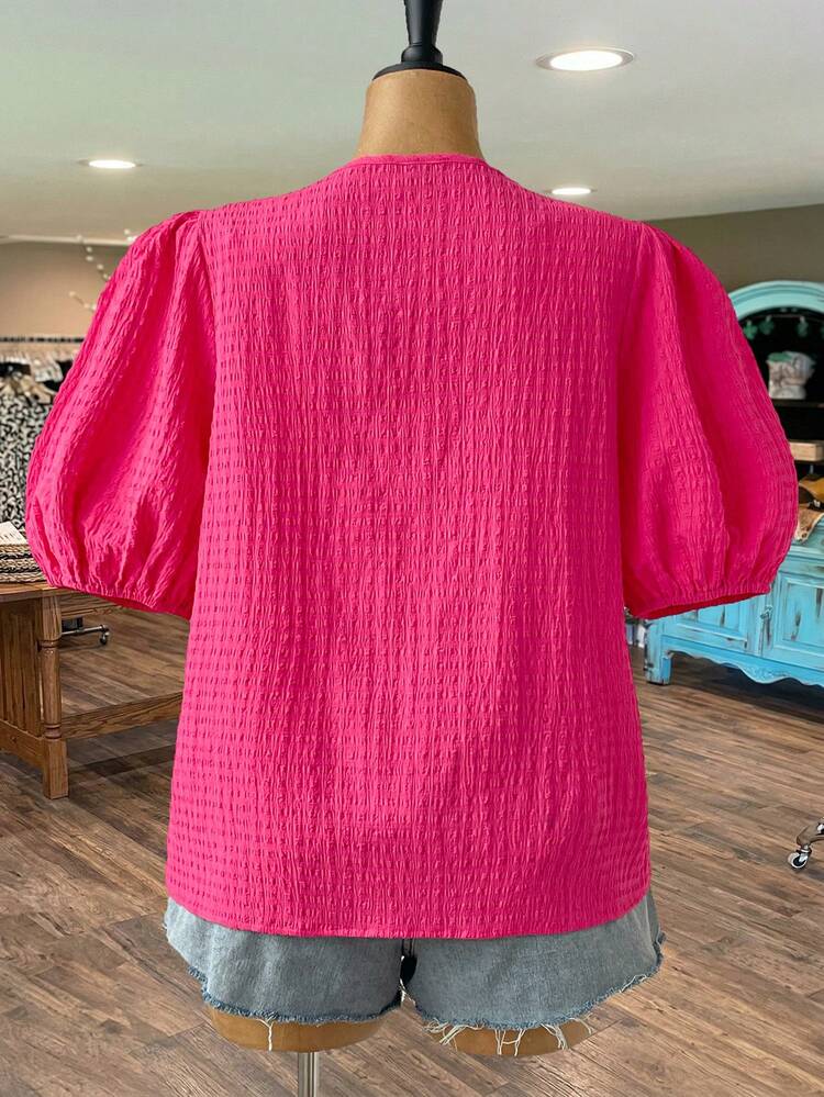 Plus Size Women Petal Sleeve Crinkle Texture Shirt Summer Summer Outfit For Women Festival Outfits For Women Beach Outfits For Women Vacation Outfits Women Holiday Outfits  For Women Country Concert Outfit Summer Tops