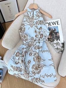GlowEve 女士优雅植物印花露背迷你连衣裙，夏季 - 彩色 - 查看 2