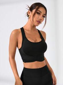 Sweetra 女性高強度運動內衣，無縫杯設計綁交叉後背，防震和抗沖擊，專業運動衣，適用於跑步、瑜伽、健身和高強度訓練 - 黑色 - 查看 6