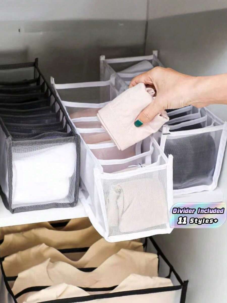 1/2/5PCS Large Capacity Space Saving Mesh Foldable Underwear Socks Lingerie Bra Stockings Pantyhose Tights Organizer Storage Box Divider For Closet Bedroom Dresser Home Organization Must Haves - Multicolor - View 1
