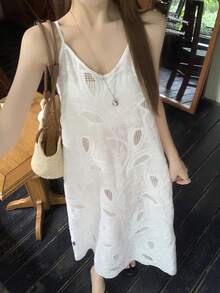 DAZY Camisola de tirantes largos holgada con bordado calado para mujer - Blanco - Ver 4