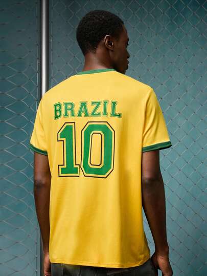 EVRINFINITE Men's Brazil 10 Numeral & Letter Print Striped T-Shirt