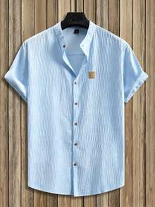Manfinity Homme Men's Short Sleeve Single-Breasted Casual Commuter Shirt - Blue - View 2