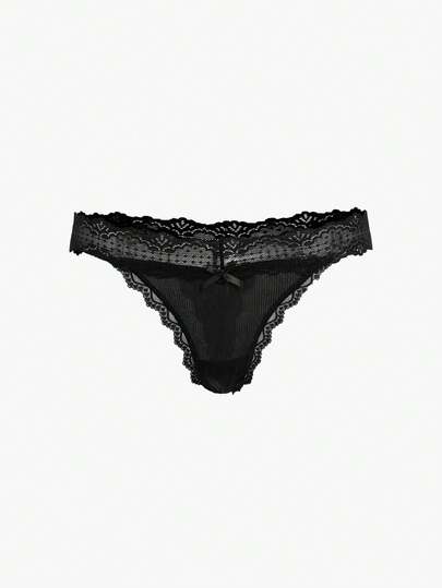 Bisouelle Contrast Lace Bow Decor Panty Sexy Lingerie Bow Tie