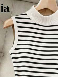 Franclia Mẫu đầm mini dáng ôm không tay kẻ sọc đen trắng mới về mùa xuân/hè dành cho nữ. - Nhiều màu - Xem 3