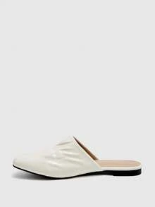 CUCCOO BIZCHIC Minimalist Pleated Soft Leather Women's Summer, Versatile Square Toe Flat-Soled Mule Shoes - Beige - View 9