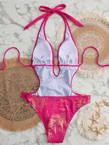 Swim SXY 女士夏季沙滩度假露背吊带连衣裙，特殊面料，侧边饰边 - 彩色 - 查看 5
