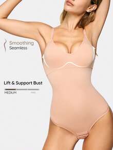 SHAPORA Women's Minimalist Solid Color Wireless Supportive Seamless Camisole - Apricot - View 1