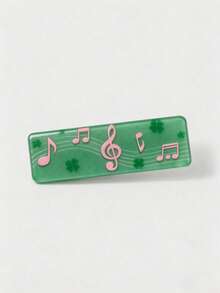 ROMWE Anime 2 Presilhas de Cabelo Fofas com Trevo e Nota Musical, Presilha de Cabelo Acrílica Vintage, Design de Presilha de Cabelo com Nota Musical para Uso Diário - Verde - Visão 2