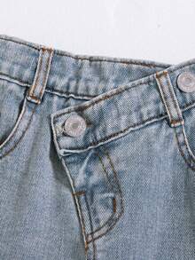 SHEIN Quần jeans ống đứng cạp cao, túi phẳng, phong cách đường phố Y2K, dành cho bé gái, thích hợp mặc hàng ngày. - Rửa nhẹ - Xem 5