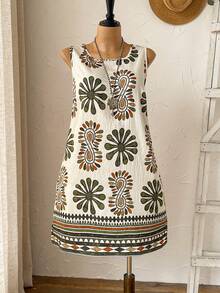 Rusticease Vestido casual sin mangas con estampado floral para mujer de talla grande - Multicolor - Ver 3