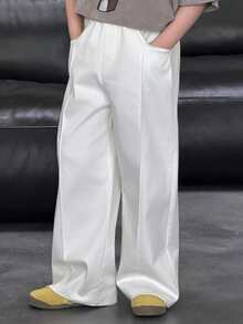 Dazy Kids Pantalones anchos de uso diario de unicolor con bolsillo, versátiles para niño preadolescente - Blanco - Ver 8