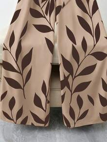 Franclia Women's Summer Casual Leaf Print Sleeveless Jumpsuit - Khaki - View 6