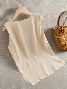 Linhara Plus Size Sleeveless Loose Casual Summer Tank Top - Beige - View 2