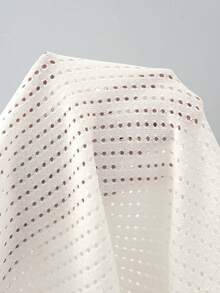 SHEIN Franclia 女士春夏镂空 Polo 领针织短袖白色优雅修身百搭通勤轻薄针织上衣，白色衬衫，夏季度假装，女士优雅上衣，女士休闲服饰 - 白色 - 查看 7
