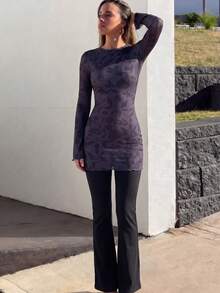 Swim Mulvari Plant Print Flare Sleeve Top And Pants Burkini Set - Black - View 1