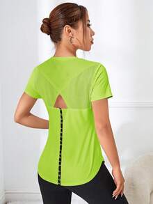 Easithlete T-shirt de sport à manches courtes de couleur unie, pour l'été. Chemises de gym pour femmes - Vert - Voir 2