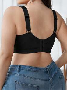 DesireSculpt 1pc Plus Size Lace Patchwork Comfortable Seamless Wireless Adjustable Supportive Bra - Multicolor - View 8