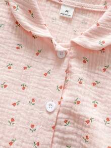 Elladie kids 女童郁金香碎花短袖翻领睡衣套装，夏季家居服 - 淺粉色 - 查看 5