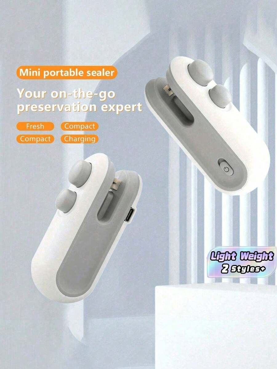 迷你零食袋封口机，可充电二合一热封袋机，带切屑功能的塑料袋复封机，保鲜功能，小型刀片式封口机，热真空封口机，USB充电式封口机，食品储存封口机，返校季、圣诞节、万圣节适用 - 彩色 - 查看 1