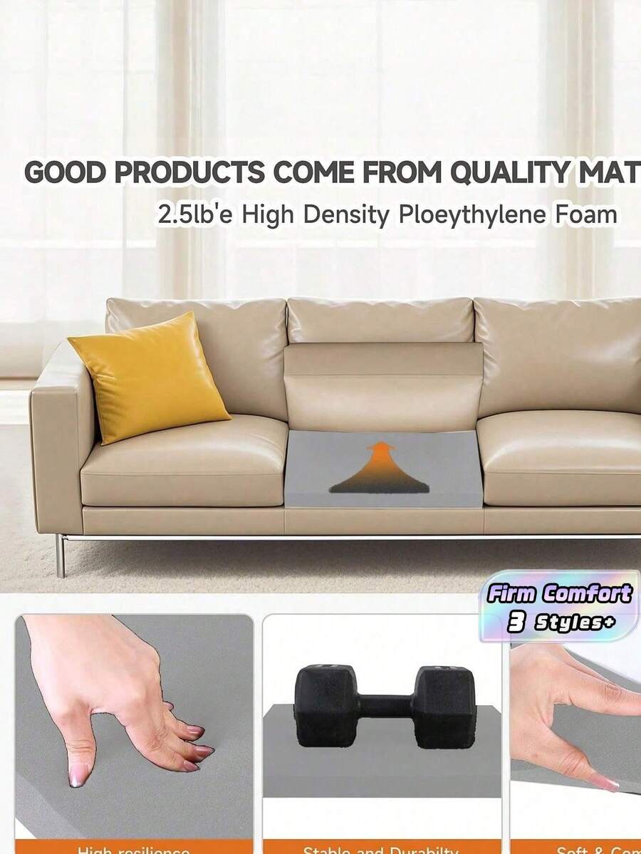 1/2/3PCS High Density Foam Sofa Cushion Support Pad, Anti Sag Seat Cushion Insert For Living Room Sofa Armchair - Grey - View 1