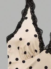 Qadelle Vestido corto de mujer con espalda anudada y encaje, diseño de lunares, informal, sexy y lindo, perfecto para viajes, citas, vacaciones, banquetes y fiestas - Albaricoque - Ver 6