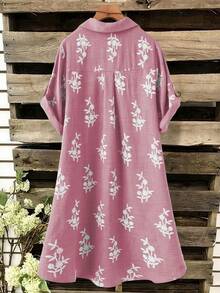 SHEIN Franclia Plus Size Women's French Style Casual Elegant V-Neck Embroidered Floral Print Dress - Dusty Pink - View 2