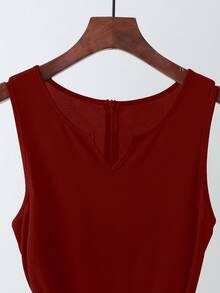 Franclia Jumpsuit Tanpa Lengan Motif Daun Kasual Musim Panas untuk Wanita - Redwood - View 4