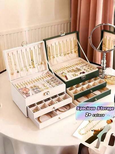 Hộp đựng trang sức 3 tầng dành cho nữ, nắp kính, 3 ngăn kéo, thích hợp đựng dây chuyền, nhẫn, bông tai, vòng tay. Quà tặng Giáng sinh, Ngày Valentine, dùng để cất giữ trang sức.