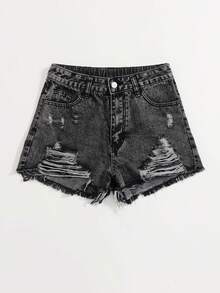 Breezaya Quần short denim rách gấu dành cho nữ cỡ lớn - Xám - Xem 3