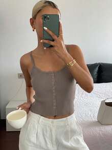 DAZY 女士纯色修身V领弹力薄款休闲夏季开衫 - 卡其色 - 查看 6
