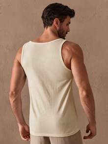 HIMLAND Men's Casual Everyday Commute Minimalist Solid Color Tank Top, Summer - Khaki - View 2