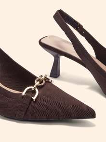 CUCCOO BASICS Women's Shoes Fashion Dark Brown Pointed Thin Heel Metal Buckle High Heel Sandals Suitable For Commuting, Dating, Parties, Weddings And Other Occasions To Wear - Coffee Brown - View 3