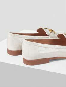 MOTF PREMIUM PU LEATHER CHAIN FLAT LOAFERS FOR CHRISTMAS SPRING SHOES - White - View 7